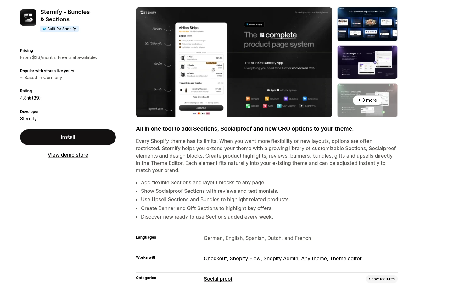 Official Shopify App Store page for Sternify. Sternify is our product.