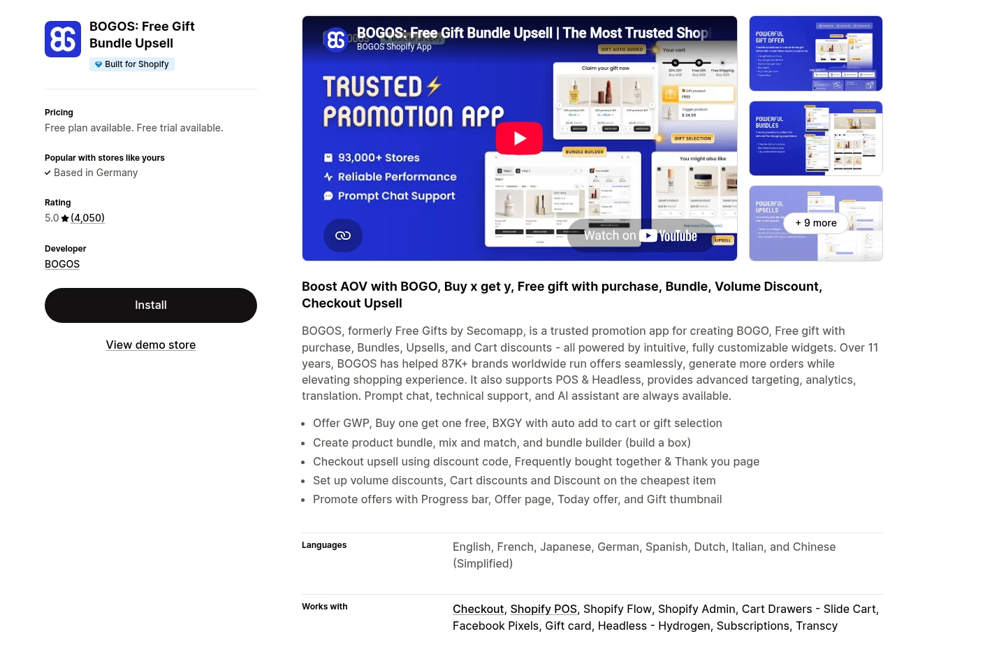 Official Shopify App Store page for BOGOS. Features and pricing can change.